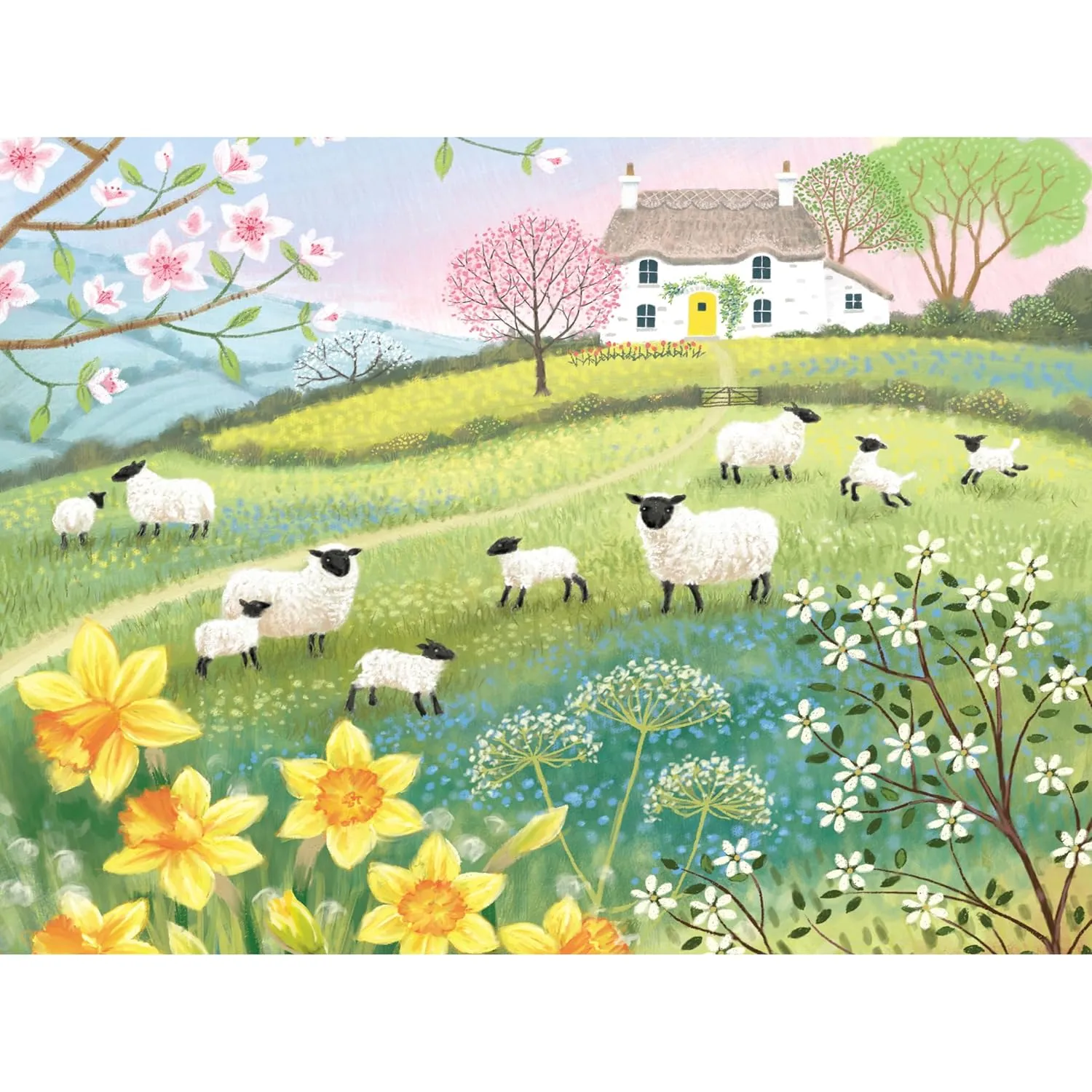 1000 Piece Puzzle For Adults Ian Saxton Spring Lambs 27X20 Folk Art Jigsaw Mul