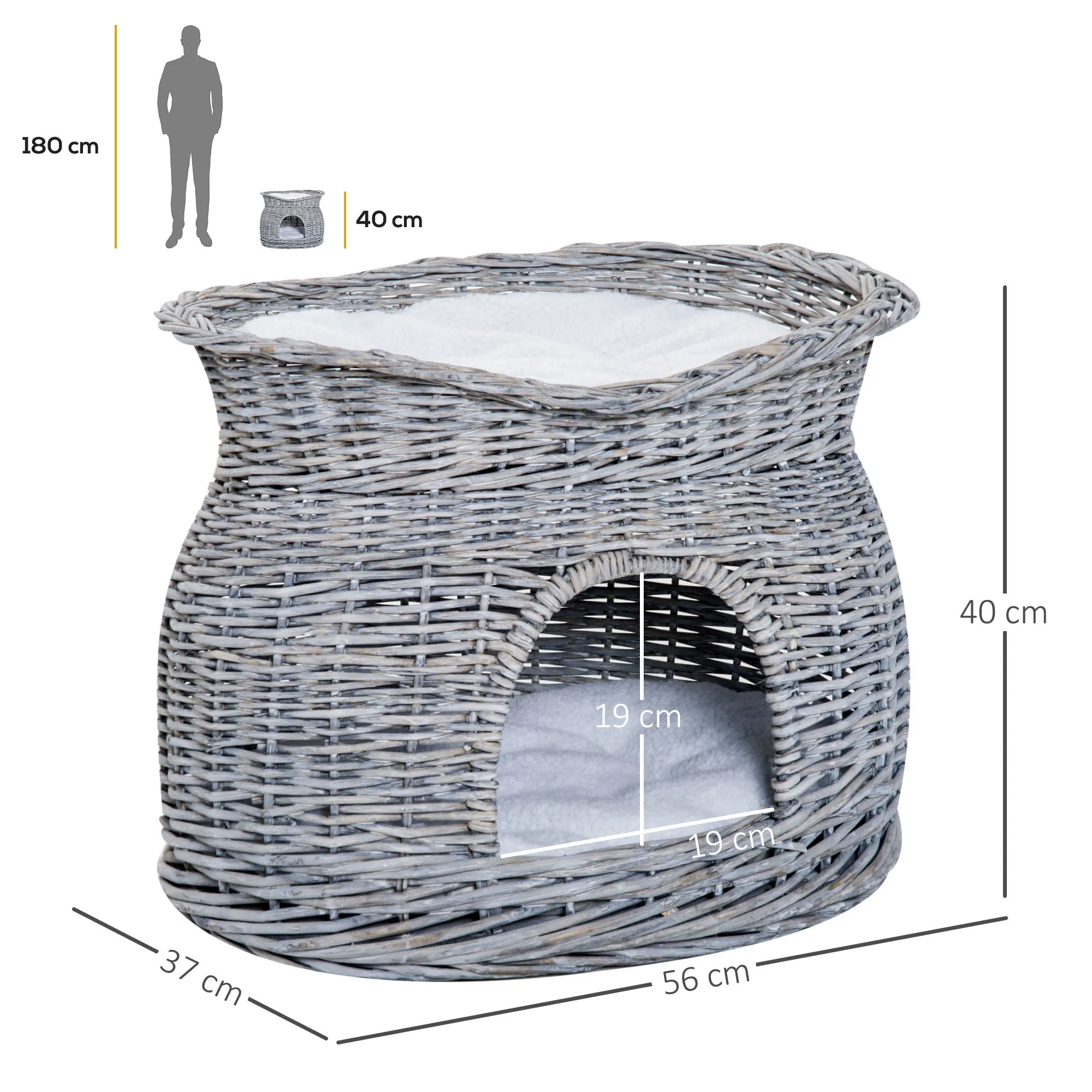 2-Tier Elevated Cat Bed Basket W/Cushion-Grey