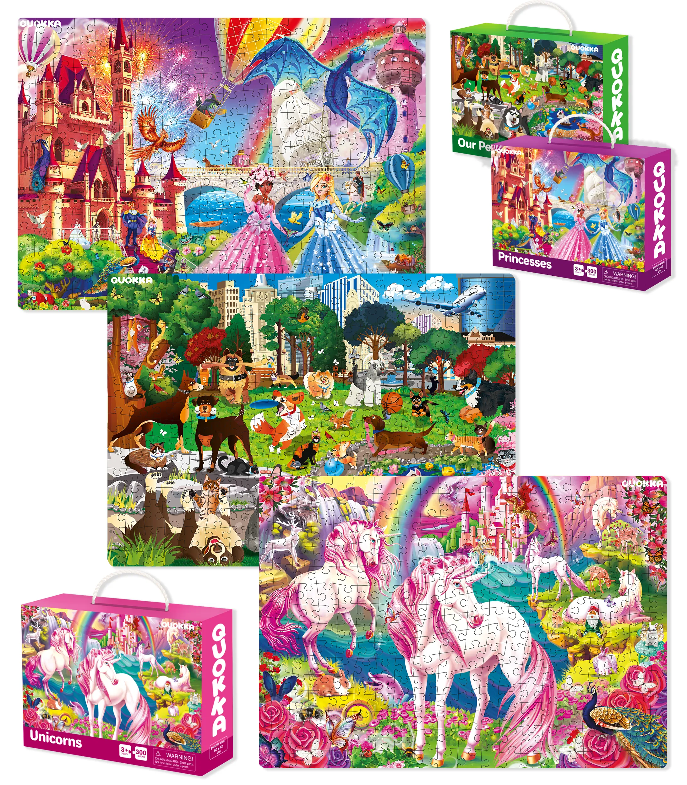 300 Pcs  Puzzles for Kids | Unicorns, Princess & Dogs