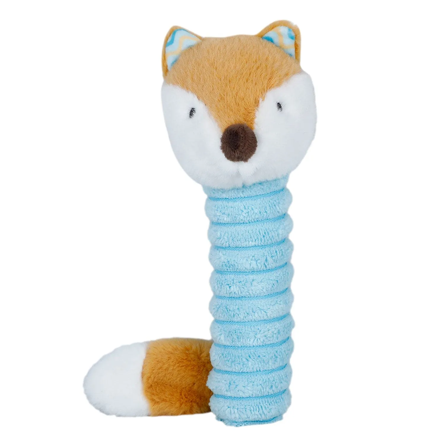 Baby Moo Clever Fox Squeaker And Rustle Paper Handheld Rattle Toy - Blue