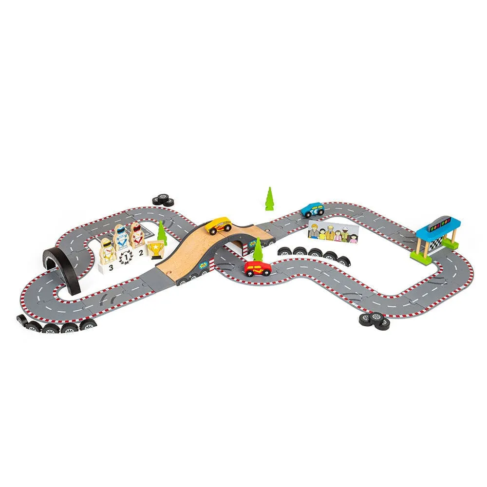 Bigjigs Toys Roadway Race Day Wooden Car Track