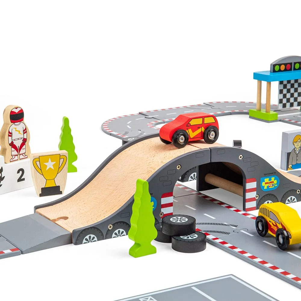 Bigjigs Toys Roadway Race Day Wooden Car Track