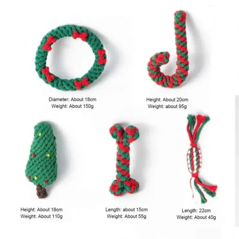 Christmas Pet Rope Toy Set – Durable Dog Chew Toys (6 or 5 Pieces)