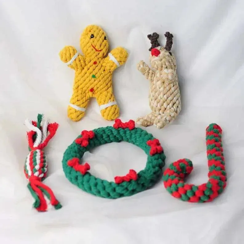 Christmas Pet Rope Toy Set – Durable Dog Chew Toys (6 or 5 Pieces)