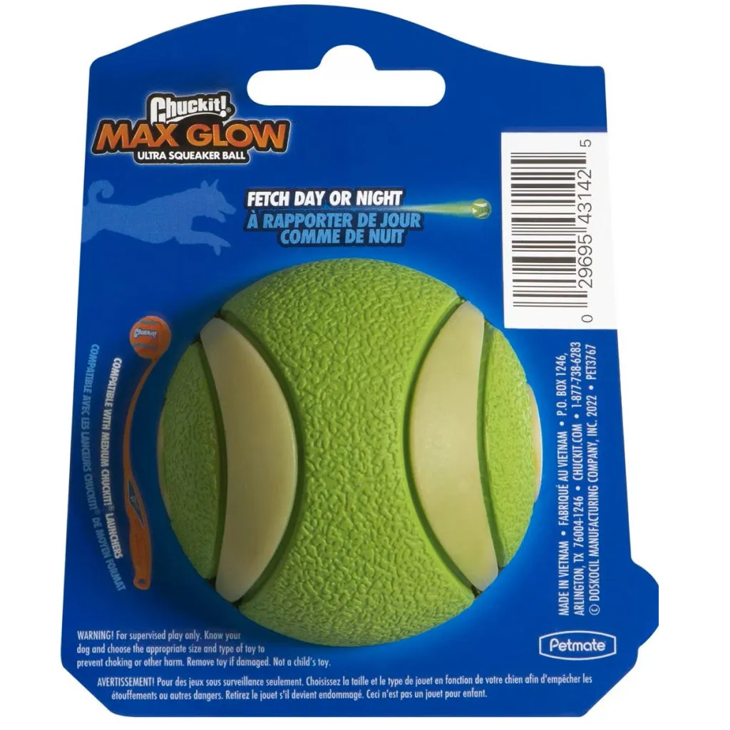 Chuckit! Max Glow Ultra Squeaker Ball Toy For Dogs - Medium