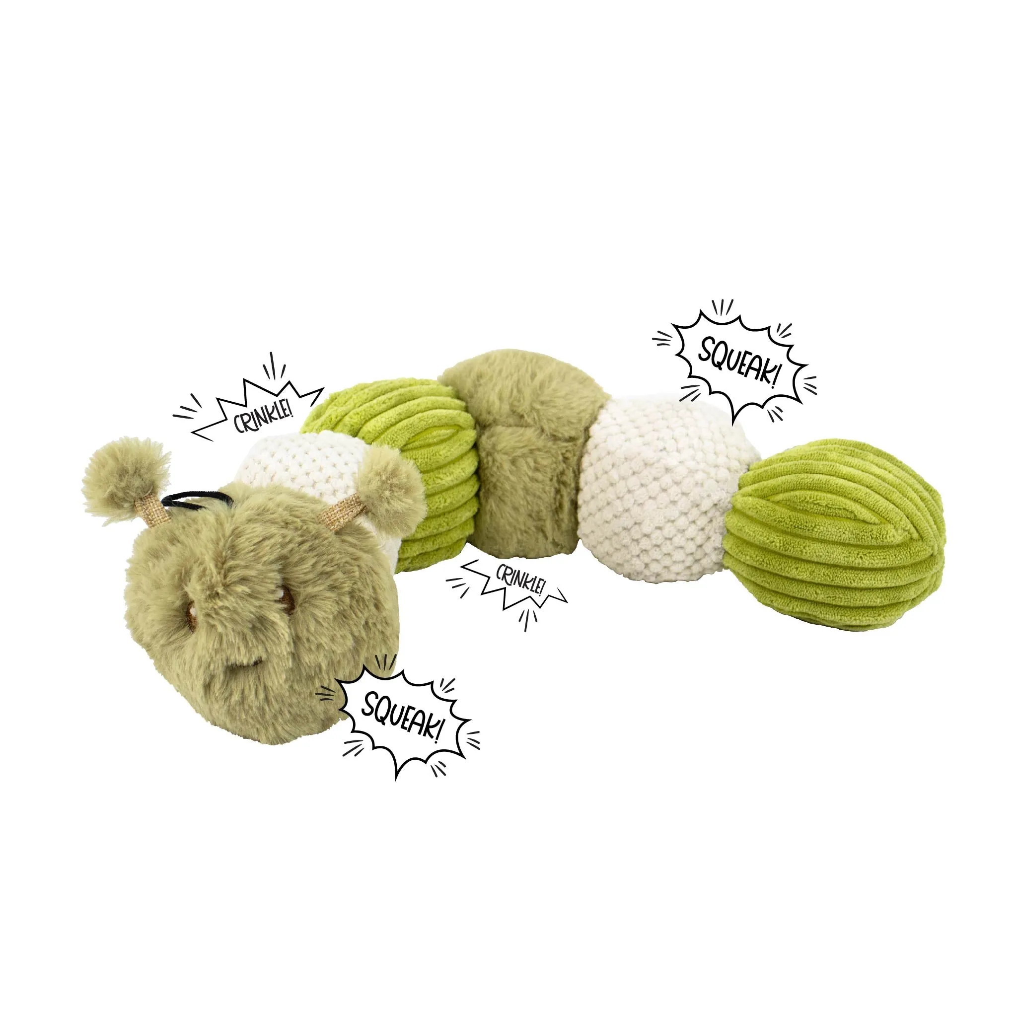 Craig the Tough Hemp Caterpillar Dog Toy: Durable Squeaky Balls, Crinkle Material for Interactive Play, Eco-Friendly Hemp Antennas, Reduces Boredom & Destructive Behavior