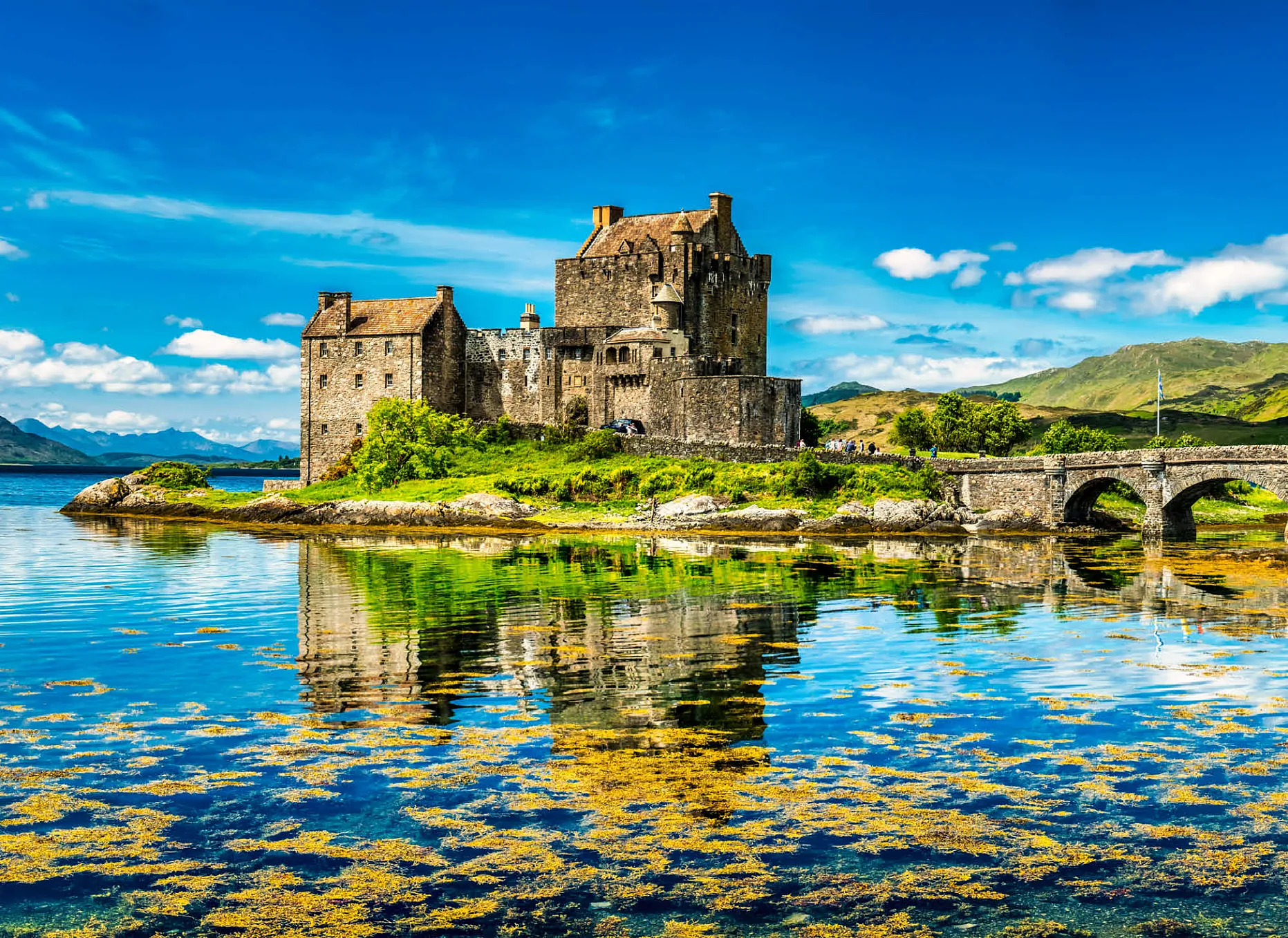 Eilean Donan Castle on a warm summer day - Dornie, Scotland