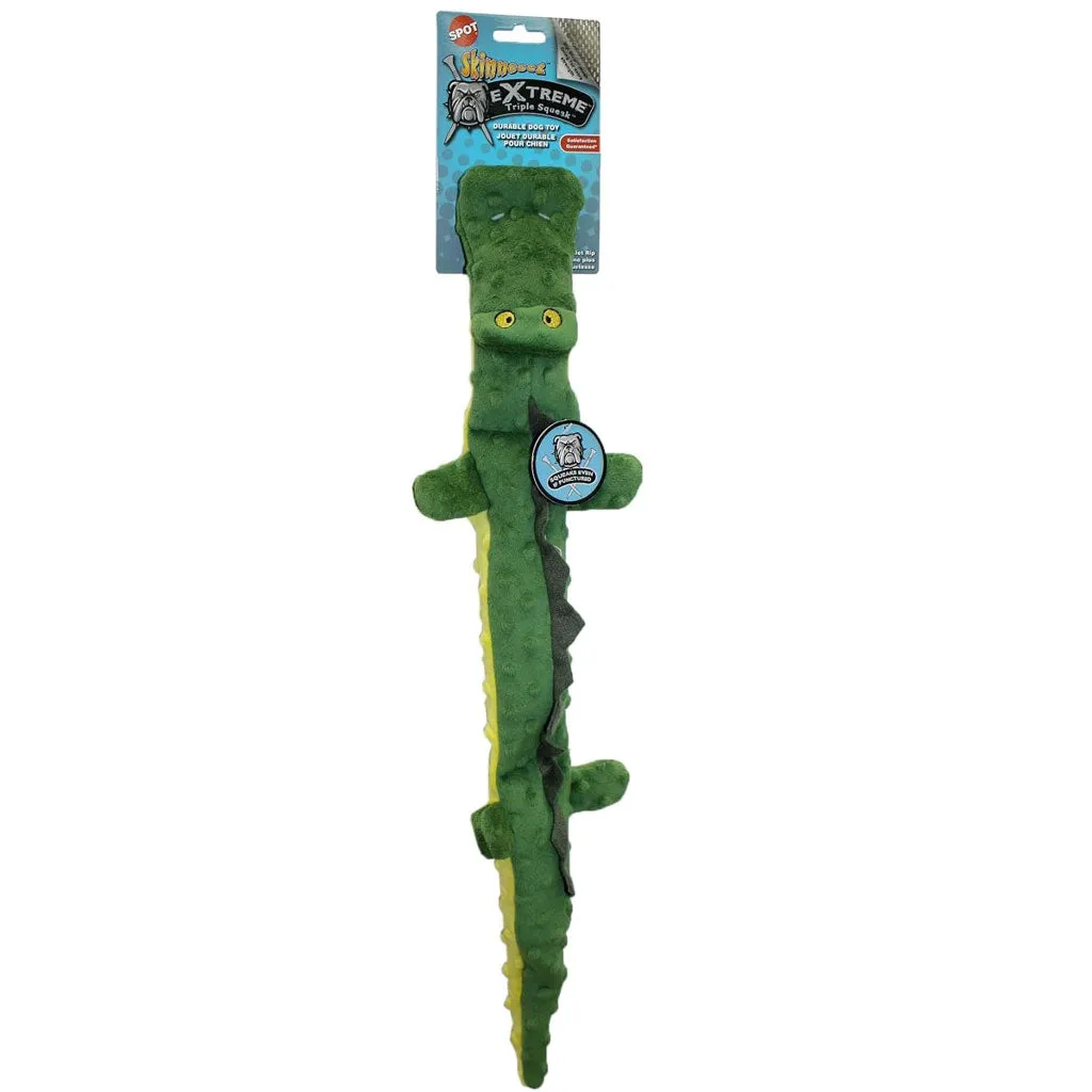 Ethical Pet Skinneeez Extreme 3-Squeaker Stuffing-Free Green Crocodile Toy for Dogs (25")