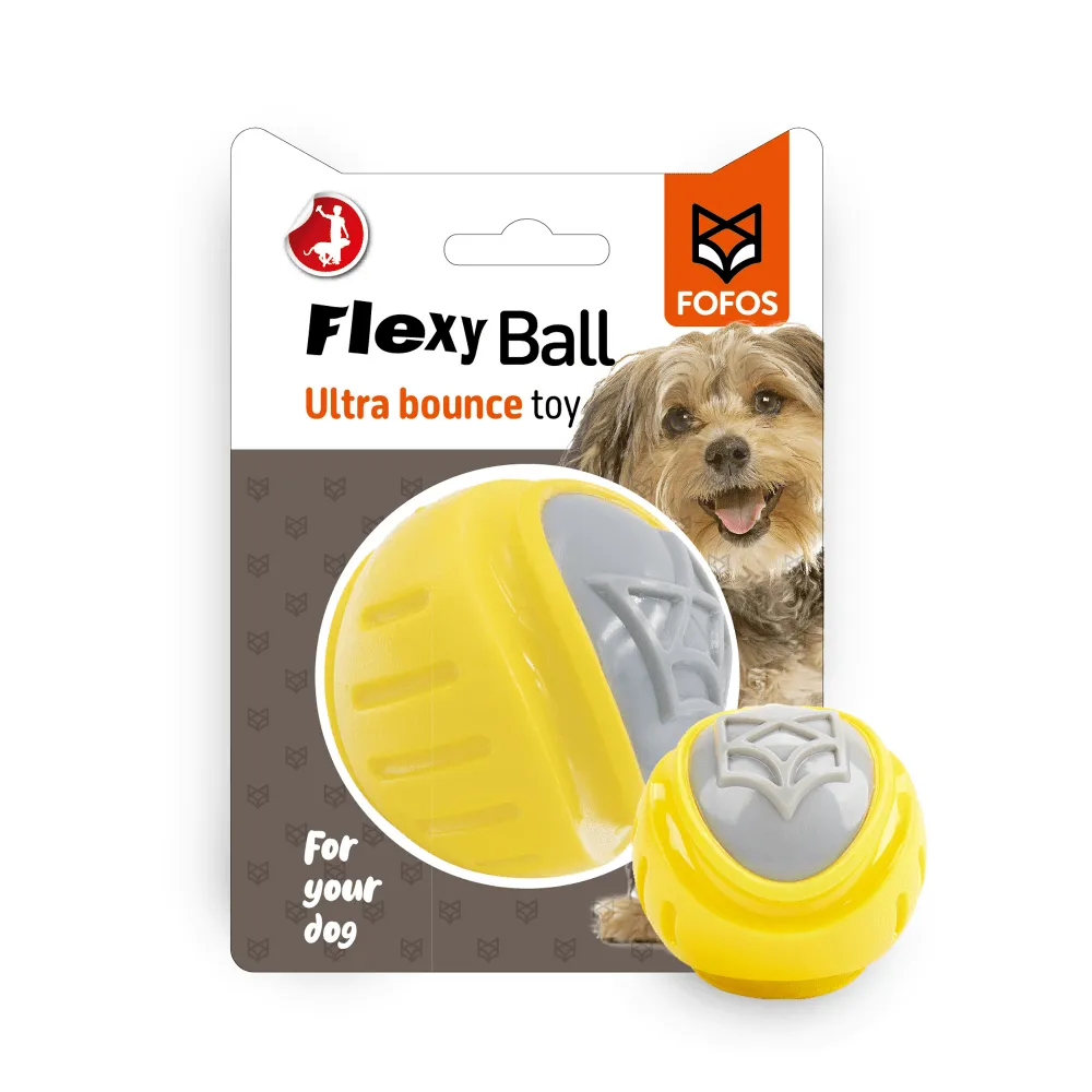 Fofos Flexy Ball Ultra Bounce Toy for Dogs (Yellow & Grey) | For Aggressive Chewers