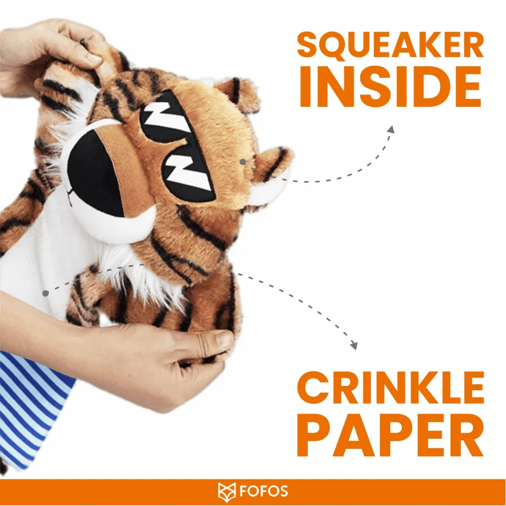 Fofos Safari Flap Tiger with Squeaker and Crinkle Dog Toy