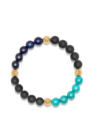 Men's Wristband with Matte Onyx, Turquoise and Blue Lapis