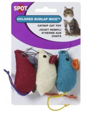 Spot Burlap Mice Catnip Toy Assorted 3", 3-pack