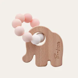 Teething Elephant Wooden Teether Toy Pink